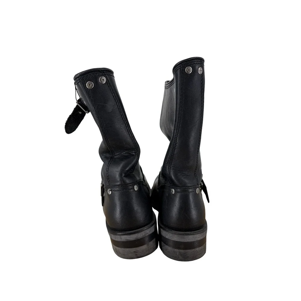 Harley-Davidson Black Leather Engineer Biker Boots Mid-Calf Buckle Straps